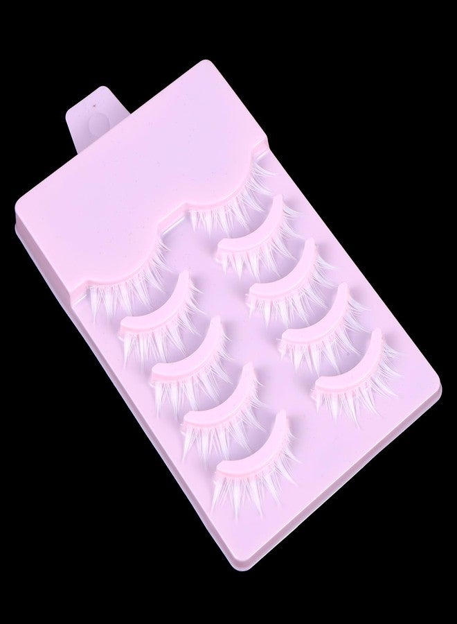 Thrymme 5Pairs White False Lashes, White False Eyelashes Short Natural Manga Style, Festival Celebration & Cosplay, Upper & Bottom Set - Image 1
